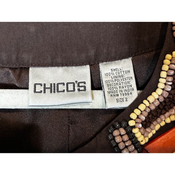 Chicos sz 2 Jacket‎ Blazer Women's Large Brown LIned African beaded Southwestern - Picture 6 of 9